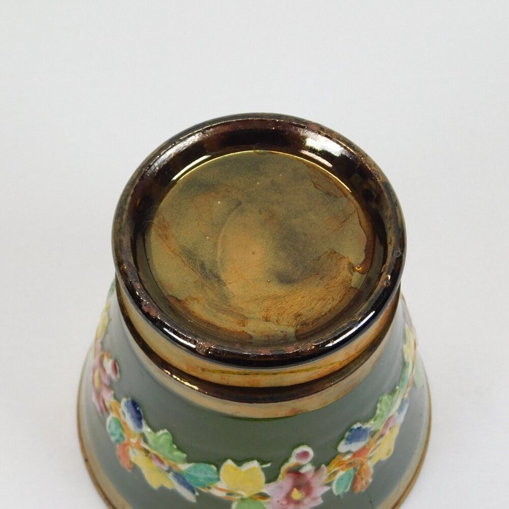 Copper Lusterware Floral Design Beaker Pudding Cup Antique 4" mid 1800's FLAW - Picture 7 of 10